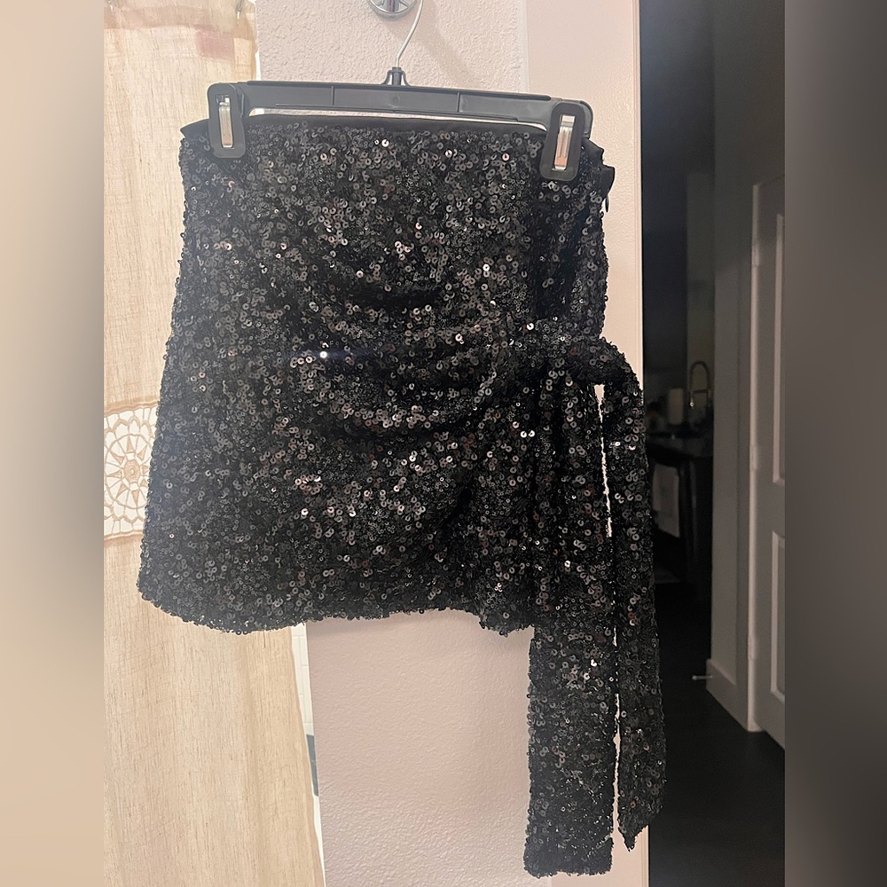 Lulu's Black Sequin Mini Skirt